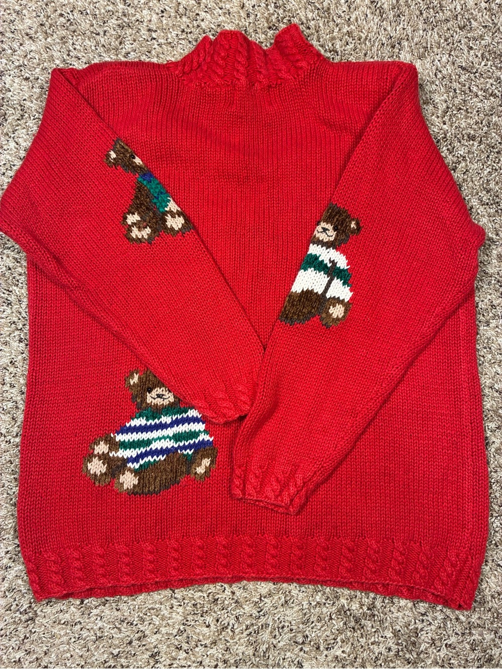 VTG Hand Knit Croft & Barrow Raime Cotton Chunky Teddy Bear Theme Sweater - Picture 12 of 14